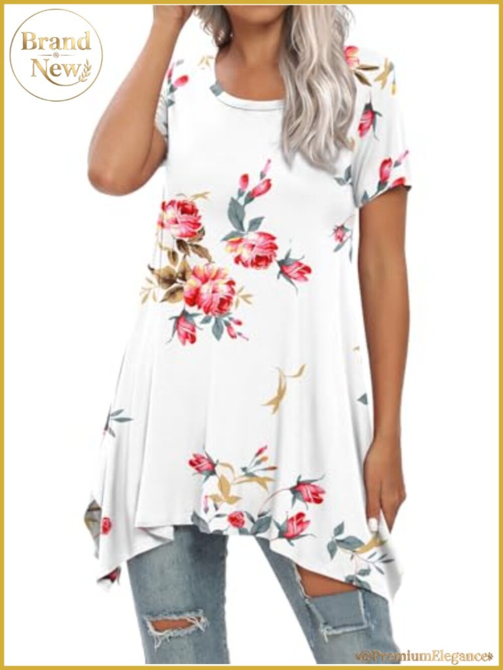 Womens Summer Short Sleeve Loose Tunic Blouse Flow
